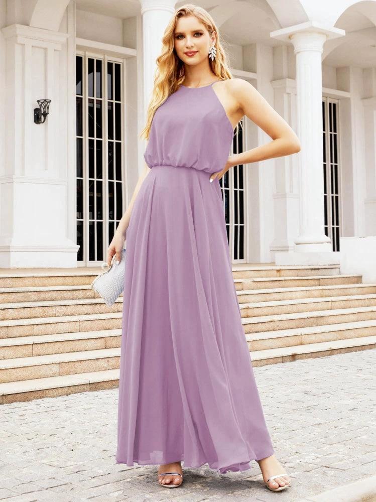Numbersea  Halter Long Bridesmaid Dresses Formal A line Juniors Dress 28029 - Image 41