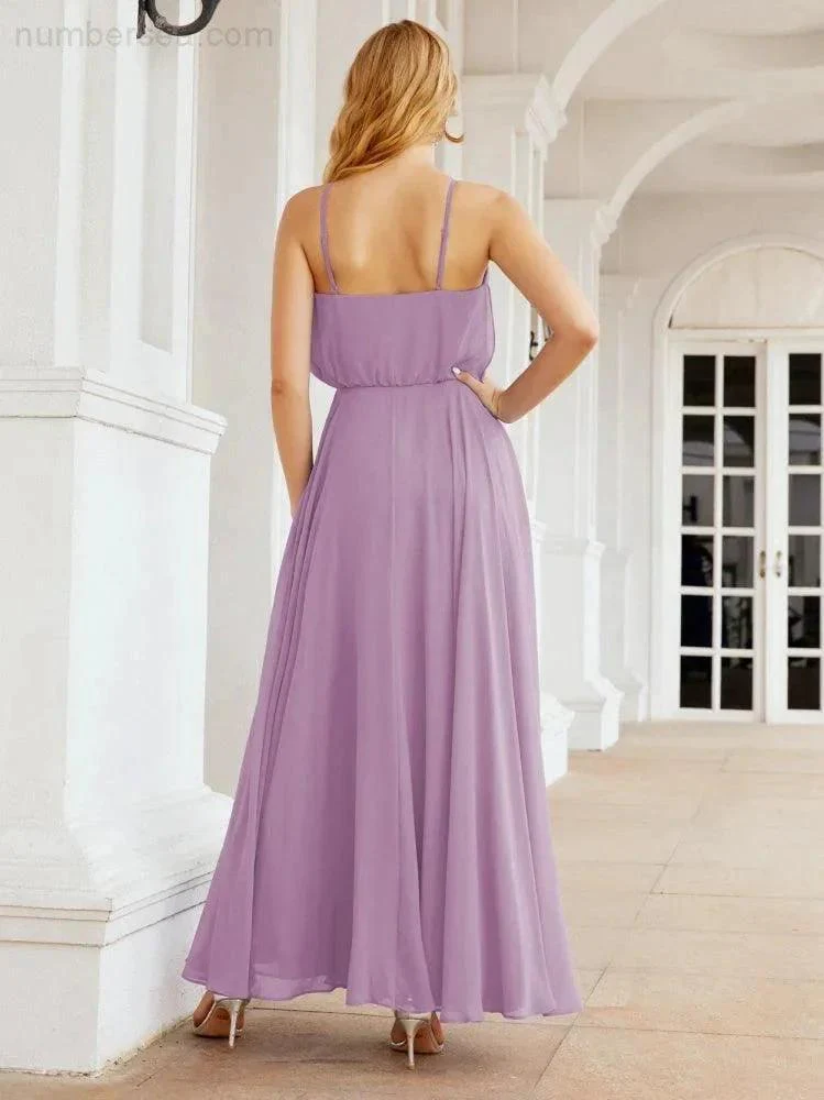 Numbersea  Halter Long Bridesmaid Dresses Formal A line Juniors Dress 28029 - Image 42