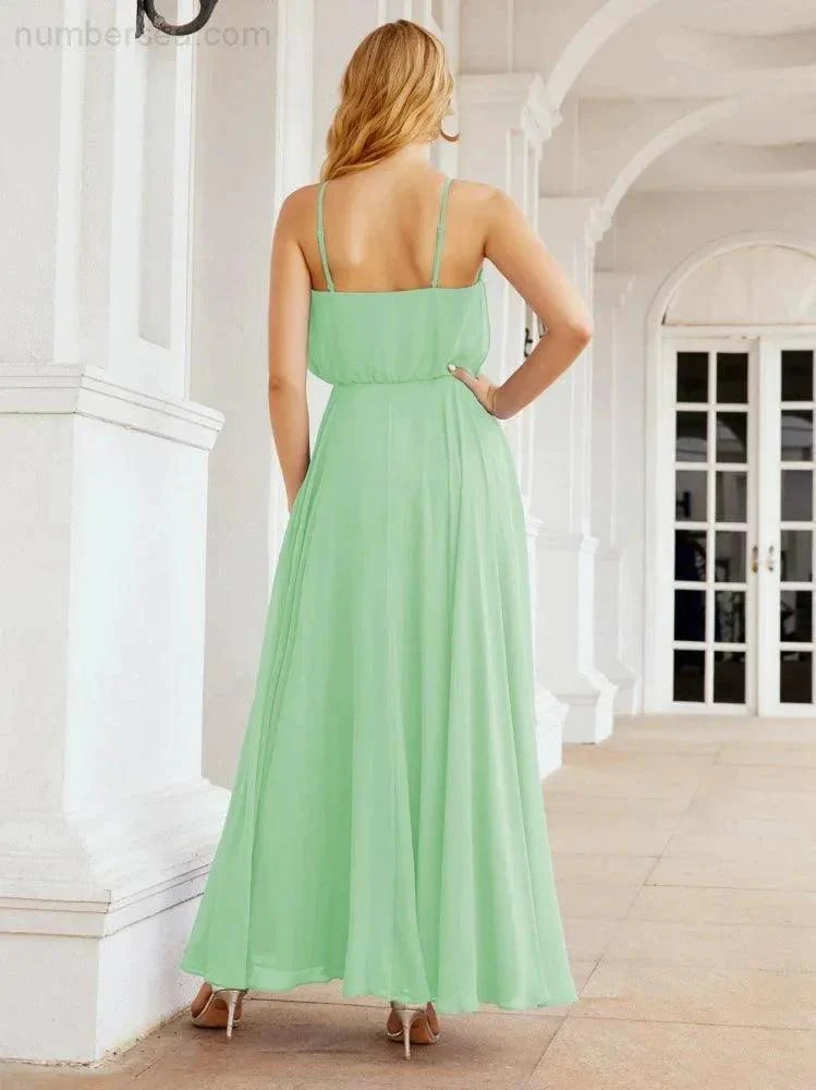 Numbersea  Halter Long Bridesmaid Dresses Formal A line Juniors Dress 28029 - Image 44