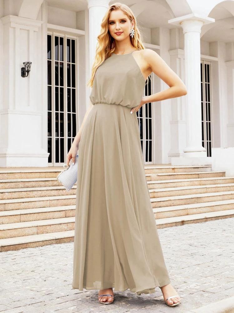 Numbersea  Halter Long Bridesmaid Dresses Formal A line Juniors Dress 28029 - Image 47
