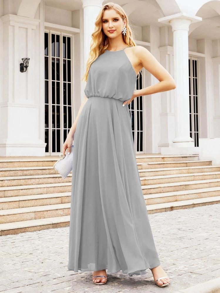Numbersea  Halter Long Bridesmaid Dresses Formal A line Juniors Dress 28029 - Image 49