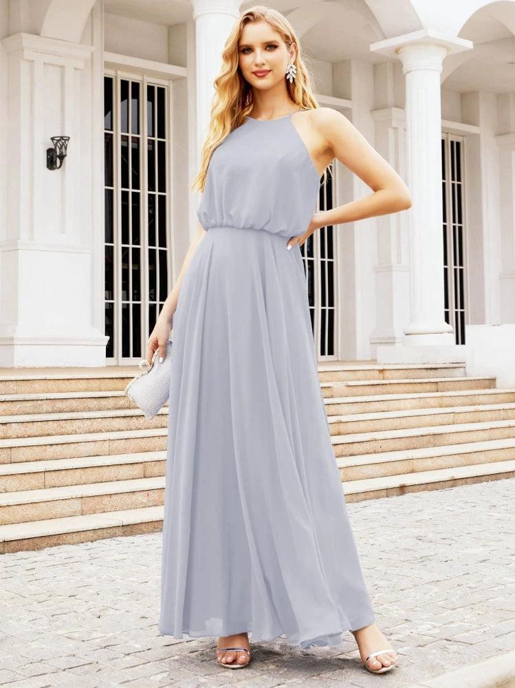 Numbersea  Halter Long Bridesmaid Dresses Formal A line Juniors Dress 28029 - Image 5