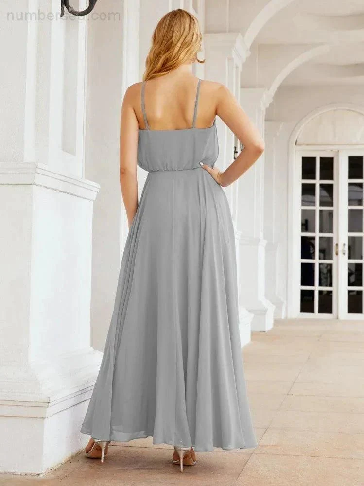 Numbersea  Halter Long Bridesmaid Dresses Formal A line Juniors Dress 28029 - Image 50