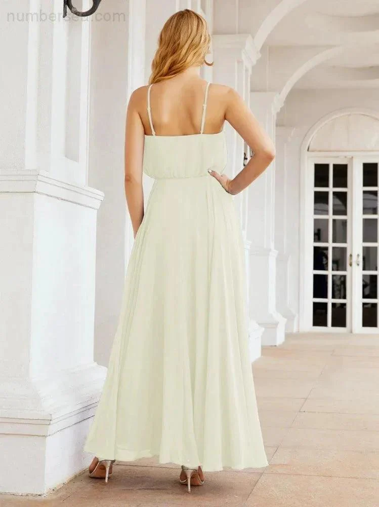 Numbersea  Halter Long Bridesmaid Dresses Formal A line Juniors Dress 28029 - Image 52