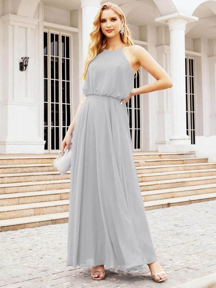 Numbersea  Halter Long Bridesmaid Dresses Formal A line Juniors Dress 28029 - Image 53