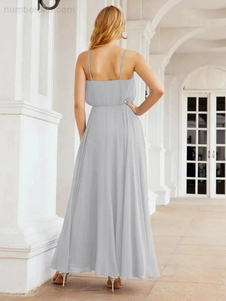Numbersea  Halter Long Bridesmaid Dresses Formal A line Juniors Dress 28029 - Image 54