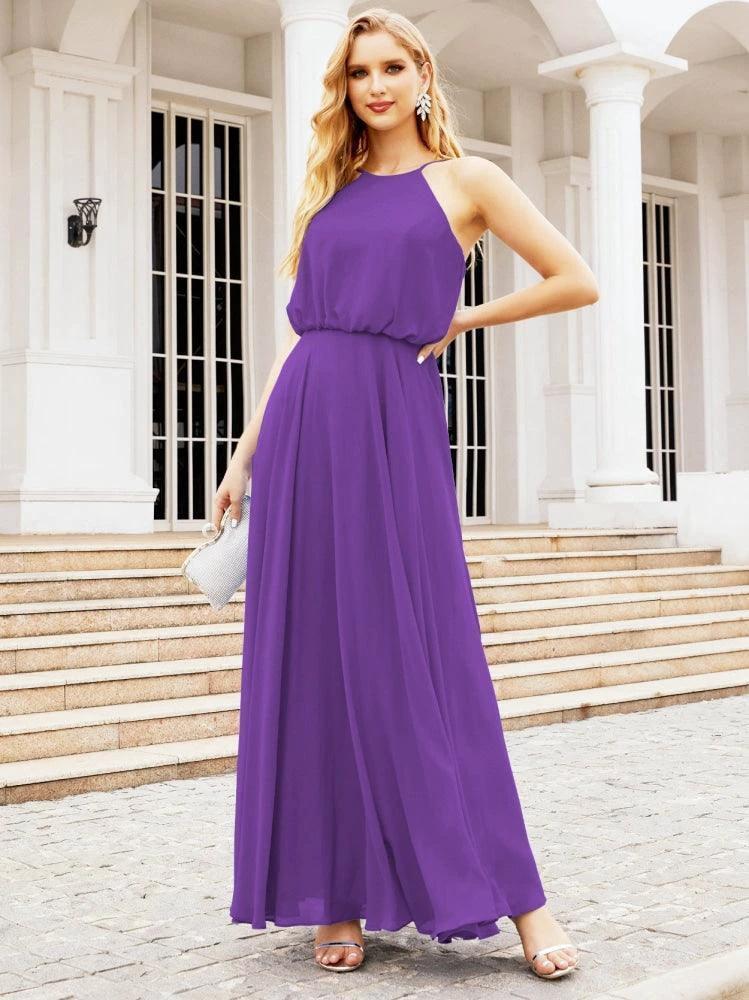 Numbersea  Halter Long Bridesmaid Dresses Formal A line Juniors Dress 28029 - Image 55