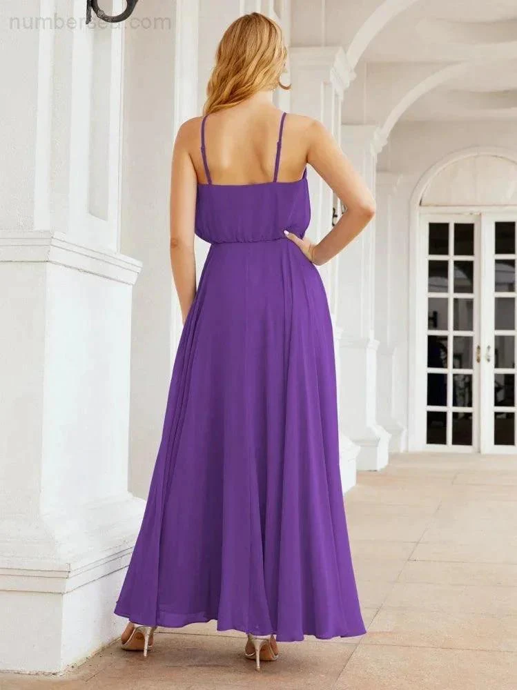 Numbersea  Halter Long Bridesmaid Dresses Formal A line Juniors Dress 28029 - Image 56