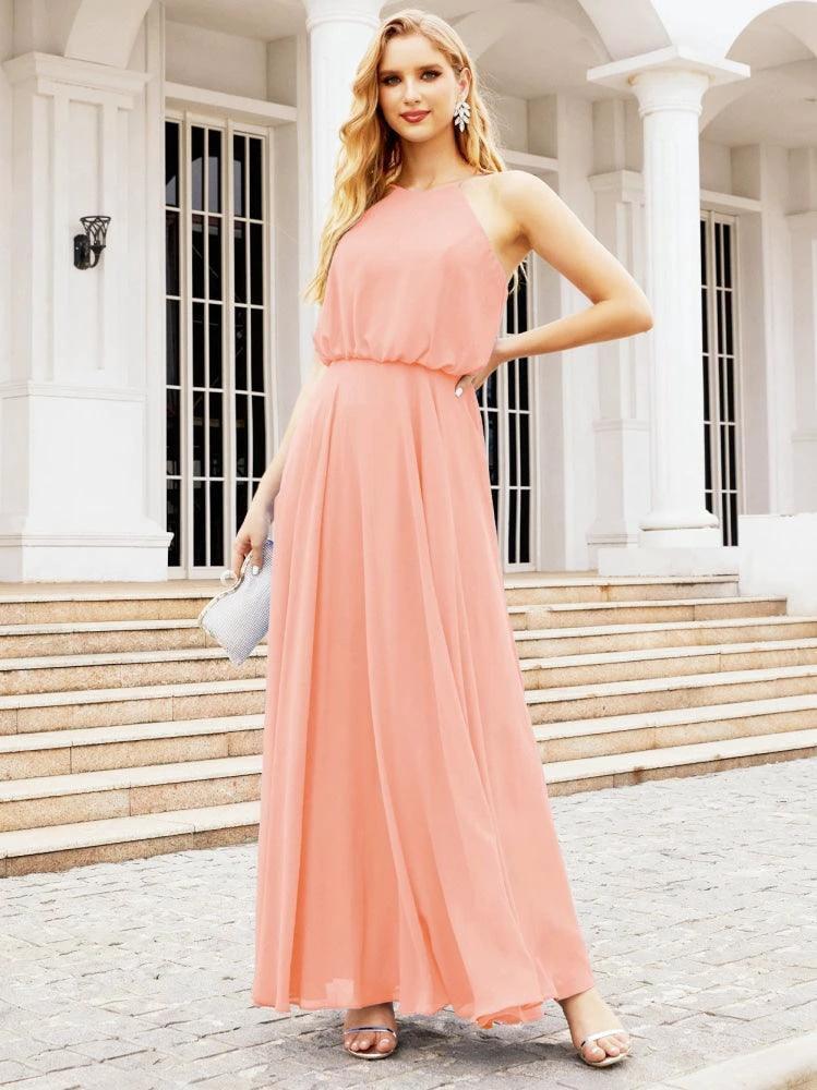 Numbersea  Halter Long Bridesmaid Dresses Formal A line Juniors Dress 28029 - Image 57