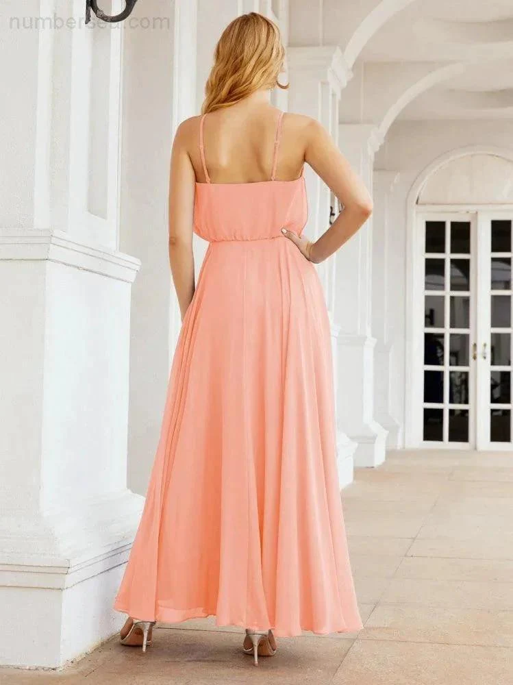 Numbersea  Halter Long Bridesmaid Dresses Formal A line Juniors Dress 28029 - Image 58