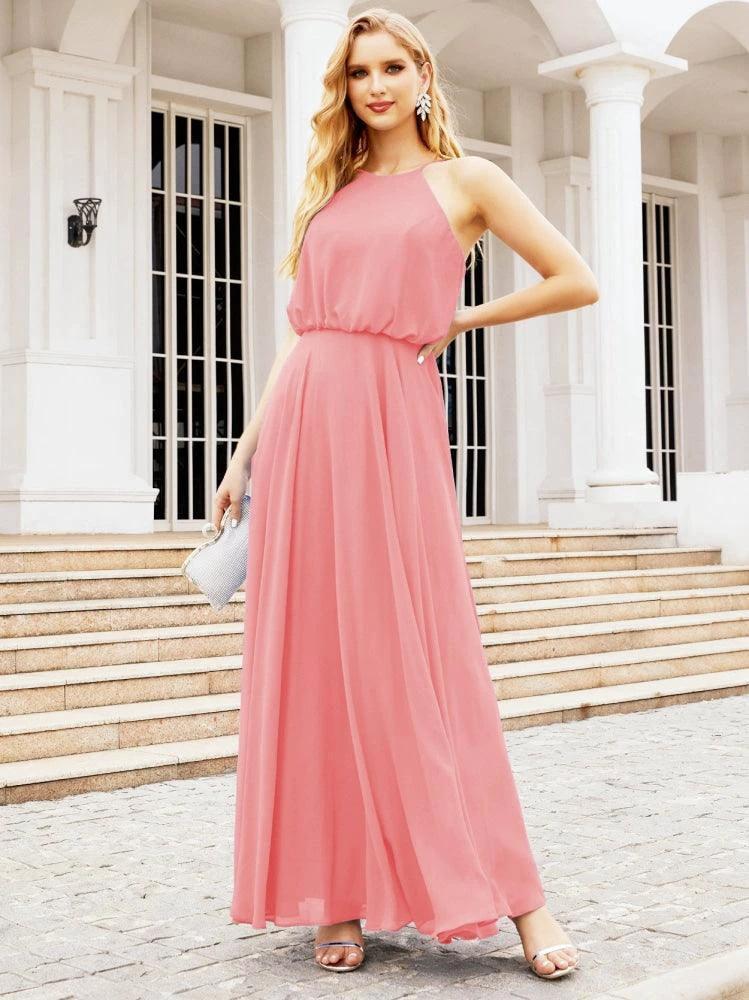 Numbersea  Halter Long Bridesmaid Dresses Formal A line Juniors Dress 28029 - Image 59