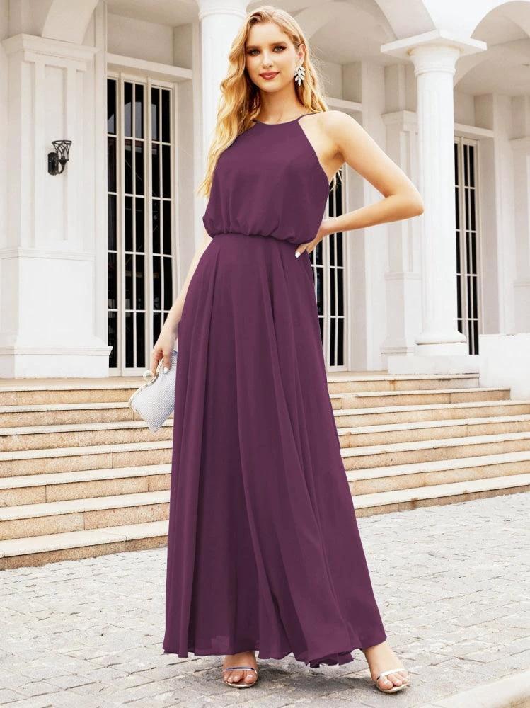 Numbersea  Halter Long Bridesmaid Dresses Formal A line Juniors Dress 28029 - Image 61