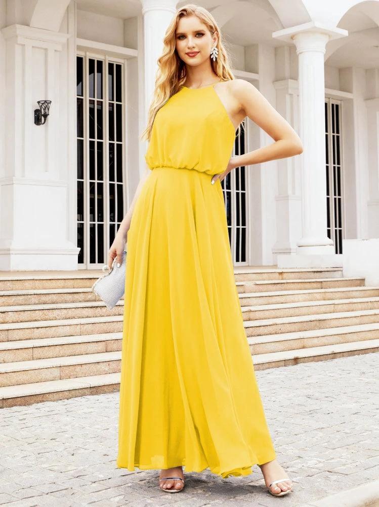 Numbersea  Halter Long Bridesmaid Dresses Formal A line Juniors Dress 28029 - Image 65