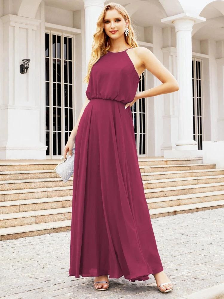 Numbersea  Halter Long Bridesmaid Dresses Formal A line Juniors Dress 28029 - Image 67
