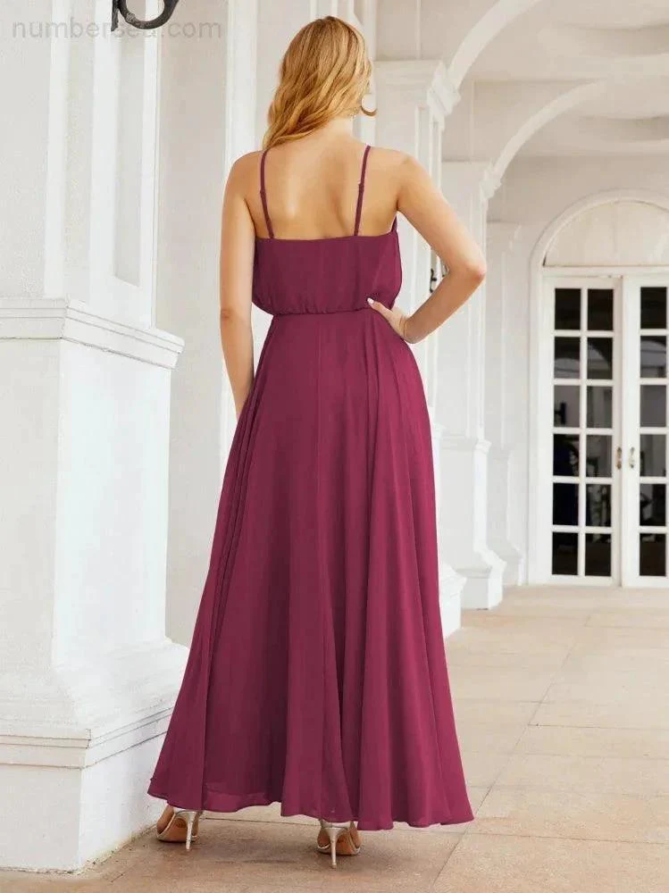 Numbersea  Halter Long Bridesmaid Dresses Formal A line Juniors Dress 28029 - Image 68