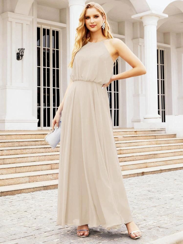 Numbersea  Halter Long Bridesmaid Dresses Formal A line Juniors Dress 28029 - Image 69