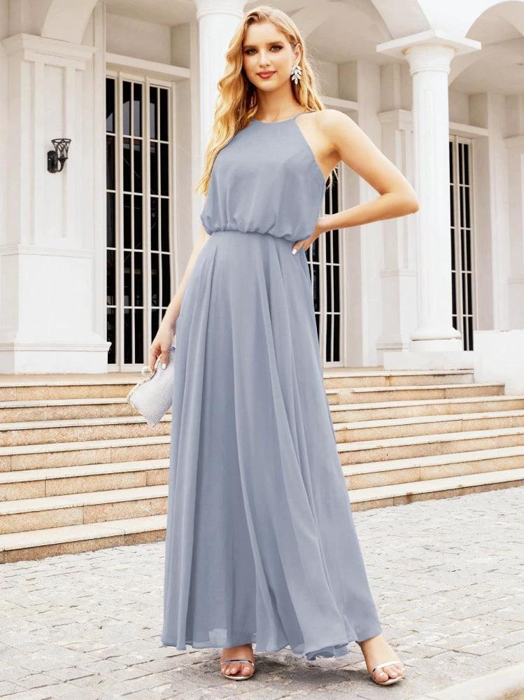 Numbersea  Halter Long Bridesmaid Dresses Formal A line Juniors Dress 28029 - Image 7