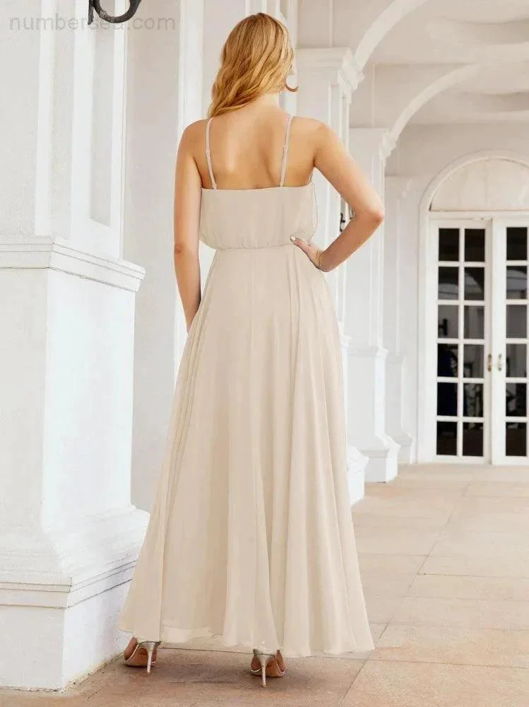 Numbersea  Halter Long Bridesmaid Dresses Formal A line Juniors Dress 28029 - Image 70