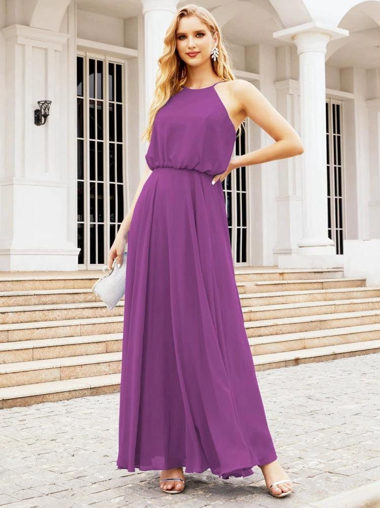 Numbersea  Halter Long Bridesmaid Dresses Formal A line Juniors Dress 28029 - Image 71