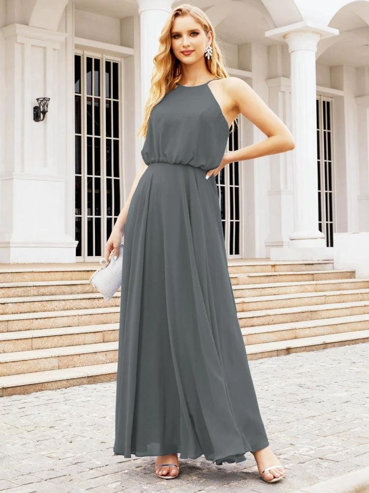 Numbersea  Halter Long Bridesmaid Dresses Formal A line Juniors Dress 28029 - Image 75