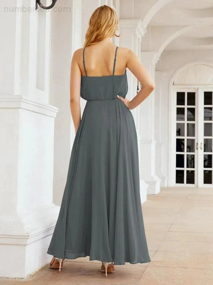 Numbersea  Halter Long Bridesmaid Dresses Formal A line Juniors Dress 28029 - Image 76