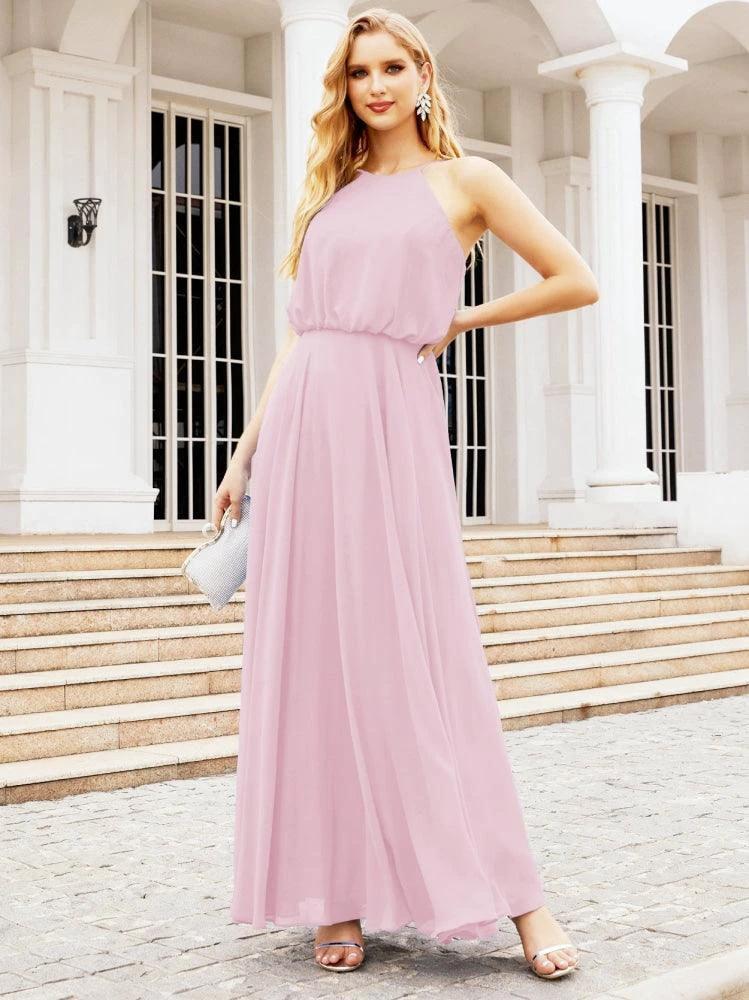 Numbersea  Halter Long Bridesmaid Dresses Formal A line Juniors Dress 28029 - Image 77