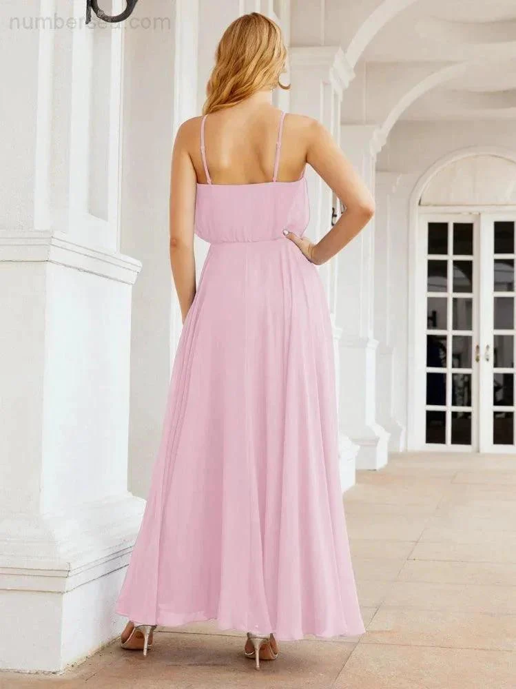 Numbersea  Halter Long Bridesmaid Dresses Formal A line Juniors Dress 28029 - Image 78