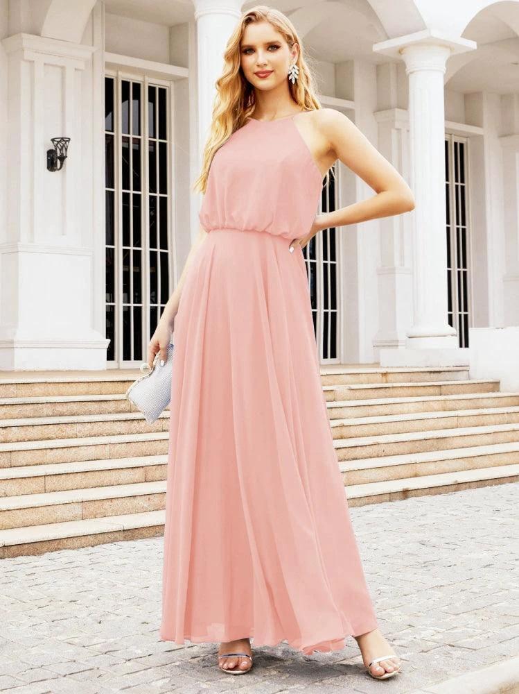 Numbersea  Halter Long Bridesmaid Dresses Formal A line Juniors Dress 28029 - Image 79