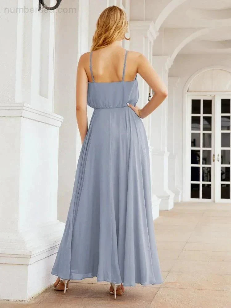 Numbersea  Halter Long Bridesmaid Dresses Formal A line Juniors Dress 28029 - Image 8