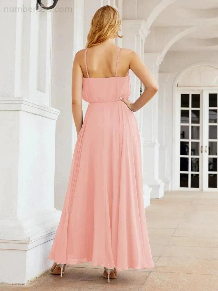 Numbersea  Halter Long Bridesmaid Dresses Formal A line Juniors Dress 28029 - Image 80
