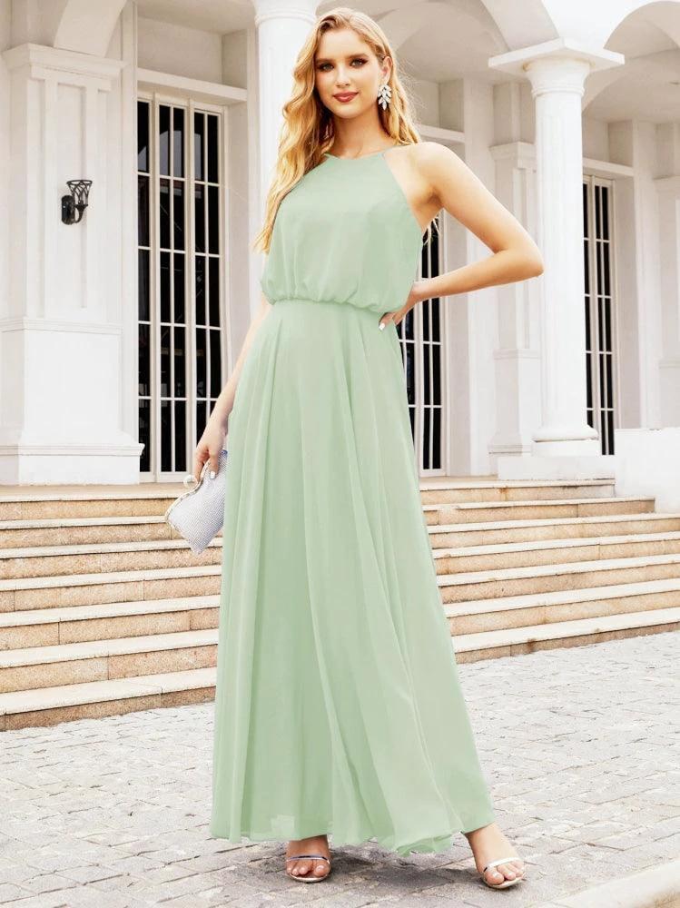 Numbersea  Halter Long Bridesmaid Dresses Formal A line Juniors Dress 28029 - Image 9