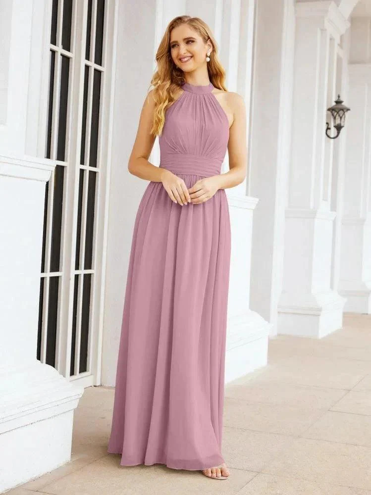 Numbersea Halter Sleeveless Bridesmaid Dresses Long for Party Wedding Evening 28054