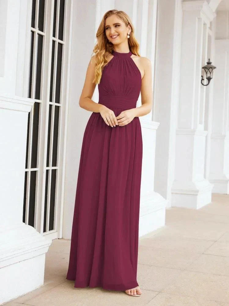 Numbersea Halter Sleeveless Bridesmaid Dresses Long for Party Wedding Evening 28054 - Image 100