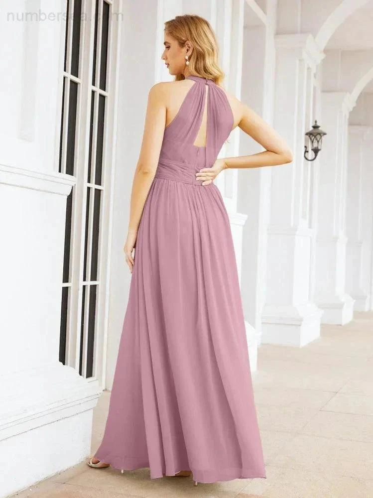 Numbersea Halter Sleeveless Bridesmaid Dresses Long for Party Wedding Evening 28054 - Image 2