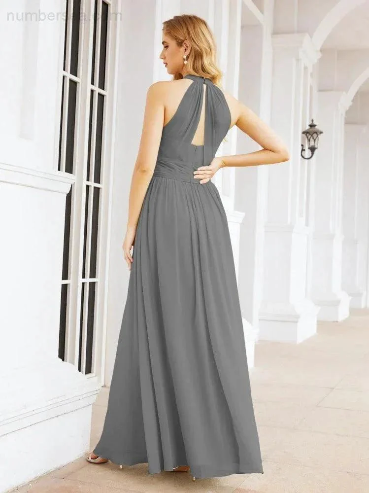 Numbersea Halter Sleeveless Bridesmaid Dresses Long for Party Wedding Evening 28054 - Image 59
