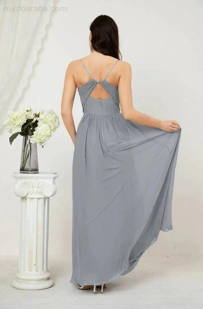 Numbersea  Neck Bridesmaid Dresses Chiffon Long Spaghetti A-line Formal Prom Gown for Wedding Party Evening 2801 - Image 10