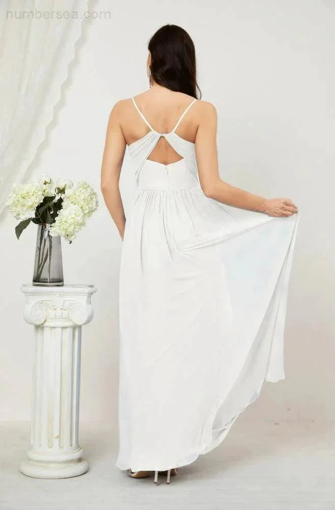 Numbersea  Neck Bridesmaid Dresses Chiffon Long Spaghetti A-line Formal Prom Gown for Wedding Party Evening 2801 - Image 102