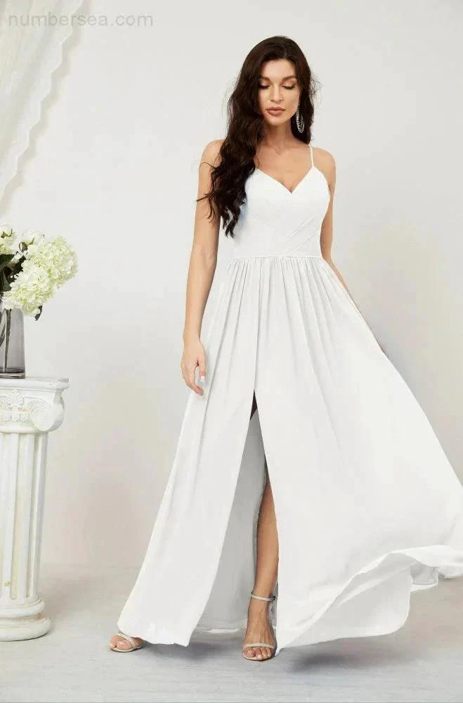 Numbersea  Neck Bridesmaid Dresses Chiffon Long Spaghetti A-line Formal Prom Gown for Wedding Party Evening 2801 - Image 103
