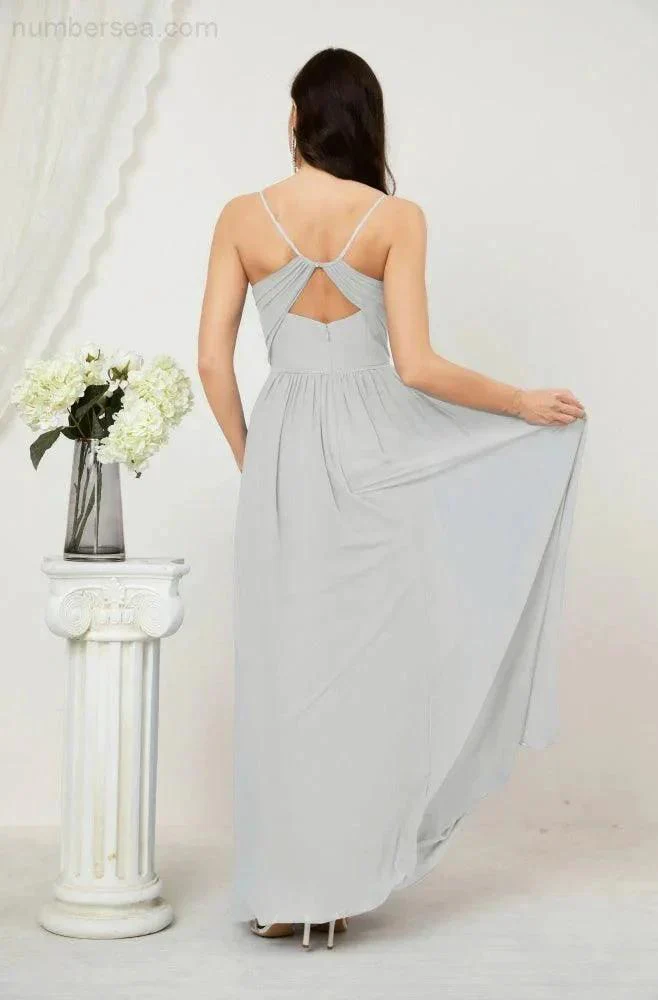 Numbersea  Neck Bridesmaid Dresses Chiffon Long Spaghetti A-line Formal Prom Gown for Wedding Party Evening 2801 - Image 106
