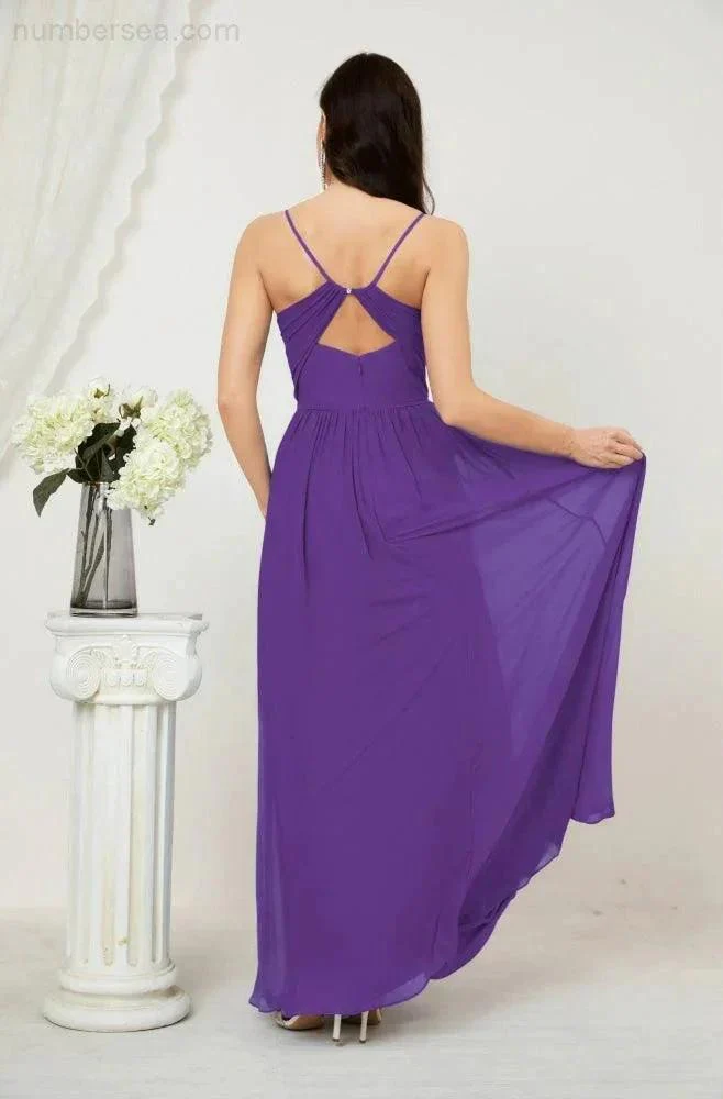 Numbersea  Neck Bridesmaid Dresses Chiffon Long Spaghetti A-line Formal Prom Gown for Wedding Party Evening 2801 - Image 110