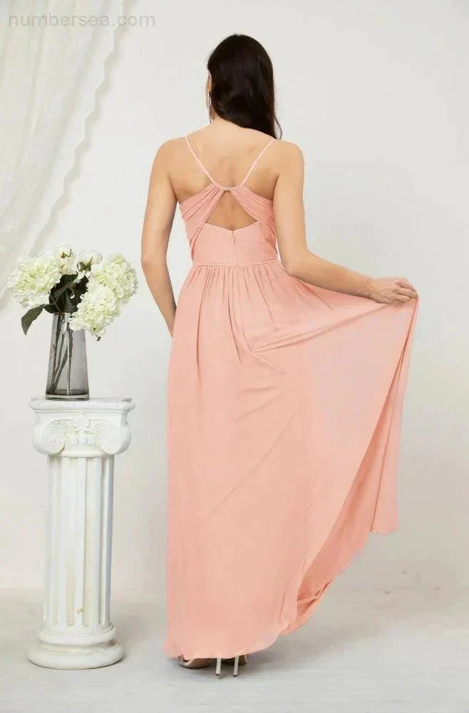 Numbersea  Neck Bridesmaid Dresses Chiffon Long Spaghetti A-line Formal Prom Gown for Wedding Party Evening 2801 - Image 114