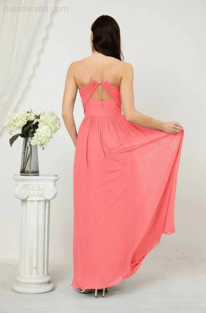 Numbersea  Neck Bridesmaid Dresses Chiffon Long Spaghetti A-line Formal Prom Gown for Wedding Party Evening 2801 - Image 118