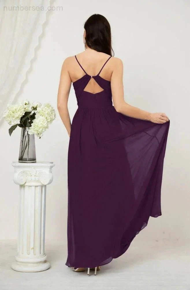 Numbersea  Neck Bridesmaid Dresses Chiffon Long Spaghetti A-line Formal Prom Gown for Wedding Party Evening 2801 - Image 122