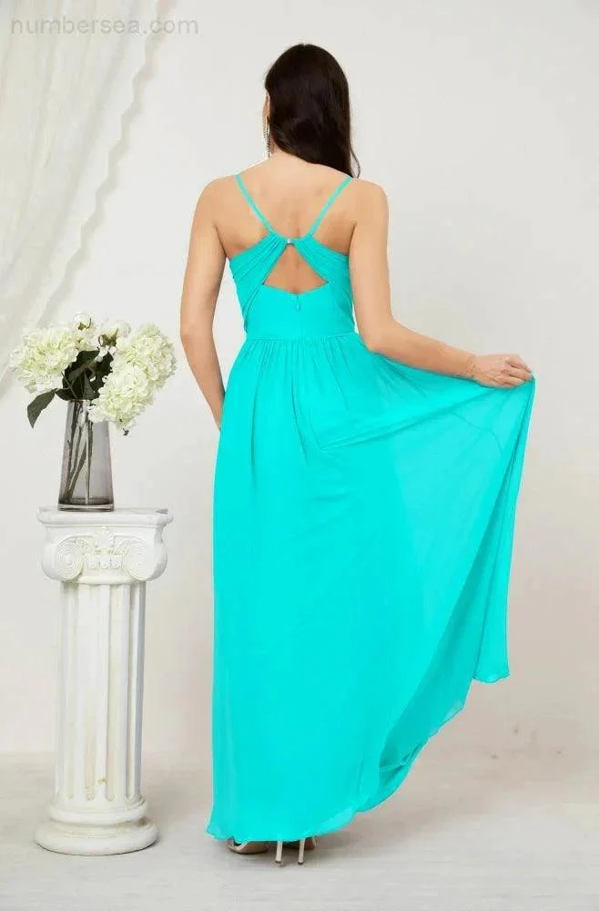 Numbersea  Neck Bridesmaid Dresses Chiffon Long Spaghetti A-line Formal Prom Gown for Wedding Party Evening 2801 - Image 126
