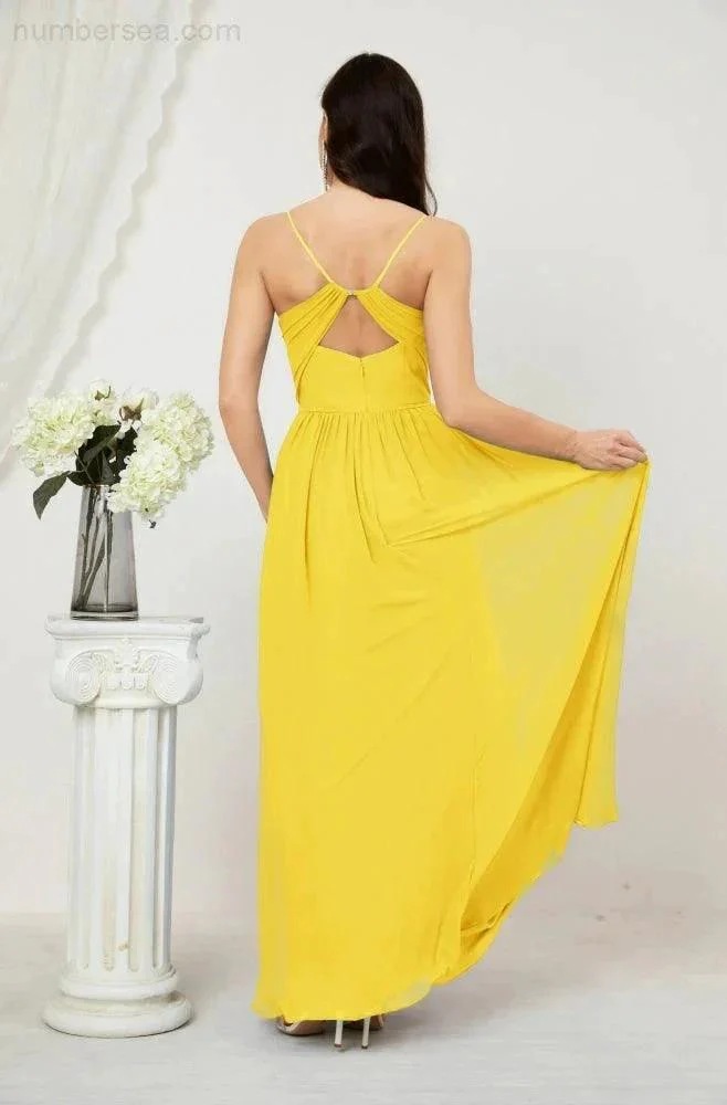 Numbersea  Neck Bridesmaid Dresses Chiffon Long Spaghetti A-line Formal Prom Gown for Wedding Party Evening 2801 - Image 130