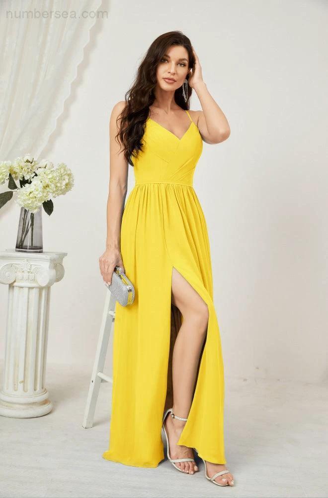 Numbersea  Neck Bridesmaid Dresses Chiffon Long Spaghetti A-line Formal Prom Gown for Wedding Party Evening 2801 - Image 132
