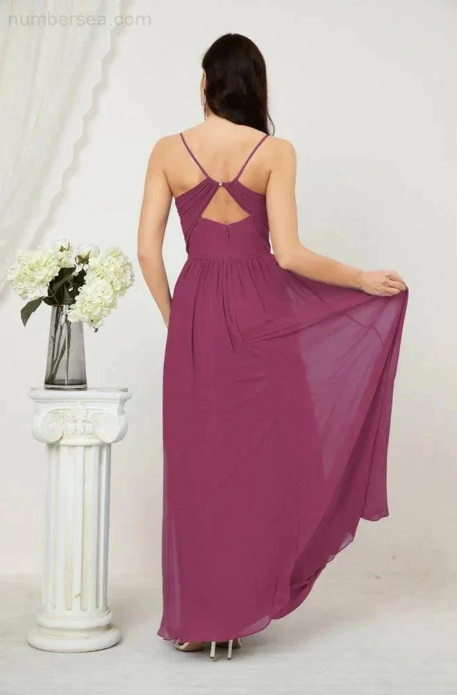 Numbersea  Neck Bridesmaid Dresses Chiffon Long Spaghetti A-line Formal Prom Gown for Wedding Party Evening 2801 - Image 134