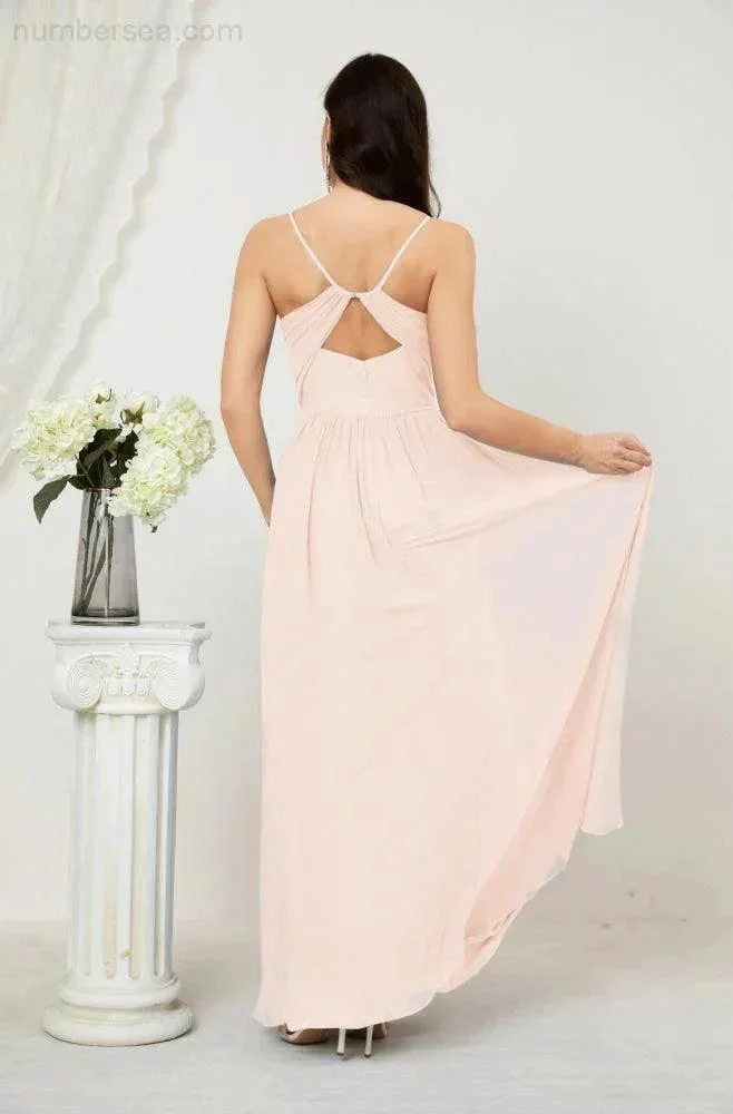 Numbersea  Neck Bridesmaid Dresses Chiffon Long Spaghetti A-line Formal Prom Gown for Wedding Party Evening 2801 - Image 138