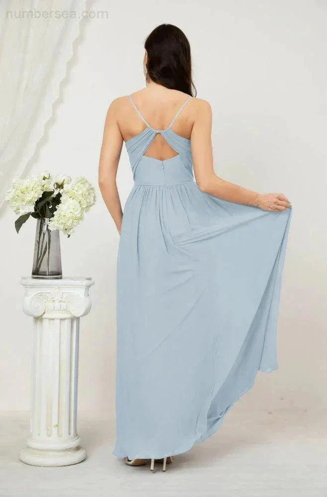 Numbersea  Neck Bridesmaid Dresses Chiffon Long Spaghetti A-line Formal Prom Gown for Wedding Party Evening 2801 - Image 14