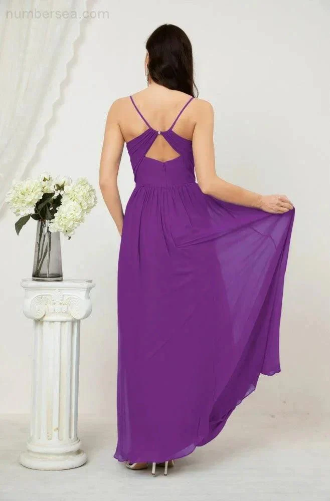 Numbersea  Neck Bridesmaid Dresses Chiffon Long Spaghetti A-line Formal Prom Gown for Wedding Party Evening 2801 - Image 142